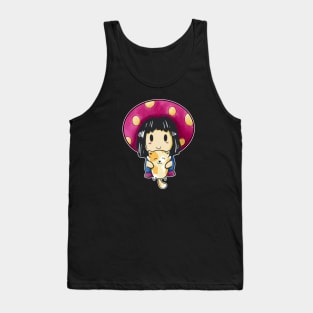 Mushroom Girl With Cat Cute Kawaii Anime Fun Tank Top